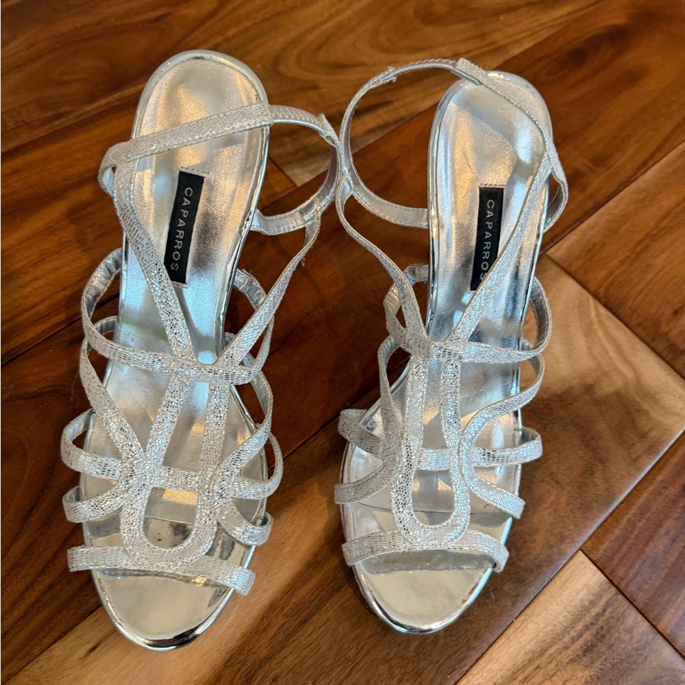 Caparros Silver Strappy Heels for Formal Occasions